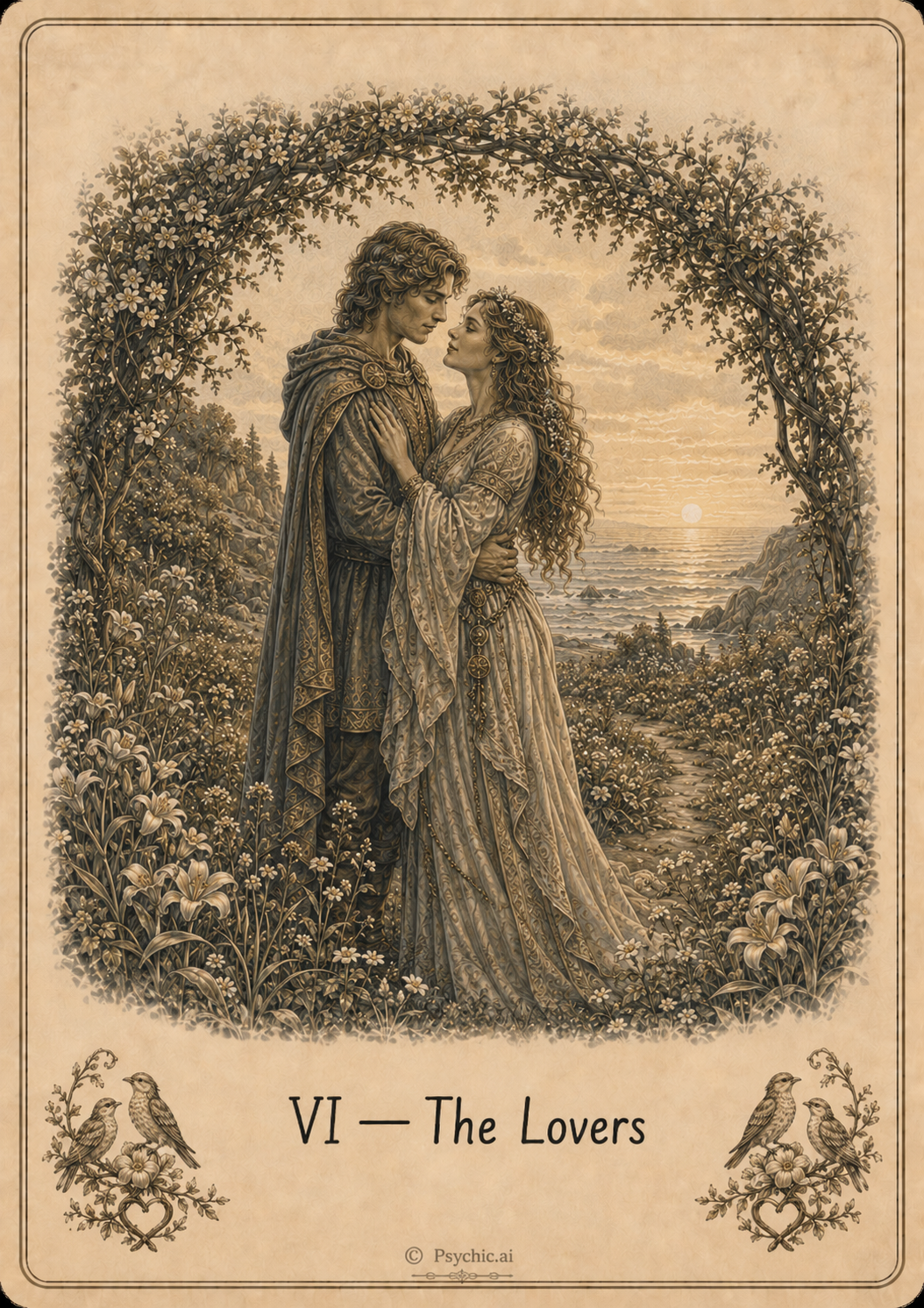The Lovers tarot card illustration